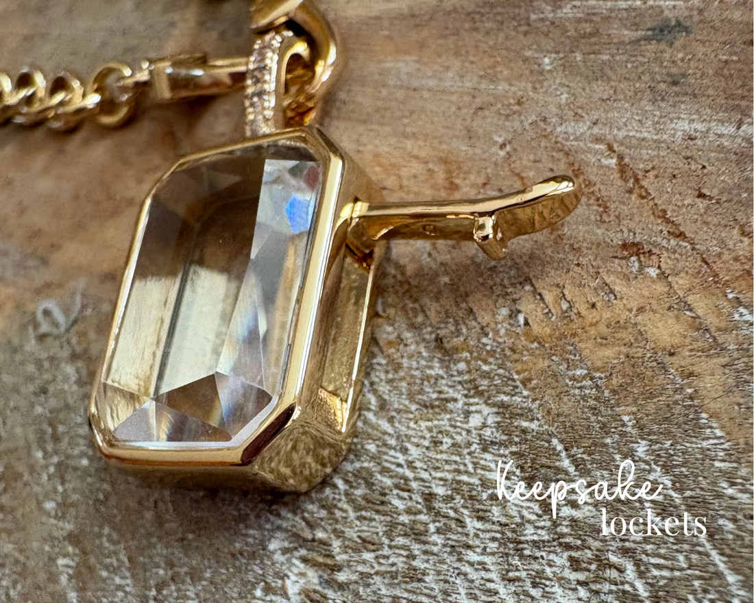 Square Glass Keepsake Double Clasp Locket Necklace