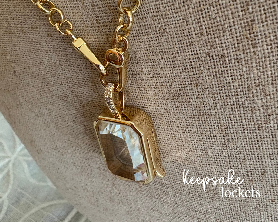 Square Glass Keepsake Double Clasp Locket Necklace