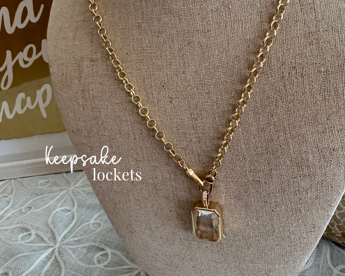 Square Glass Keepsake Double Clasp Locket Necklace