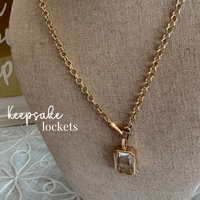 Square Glass Keepsake Double Clasp Locket Necklace