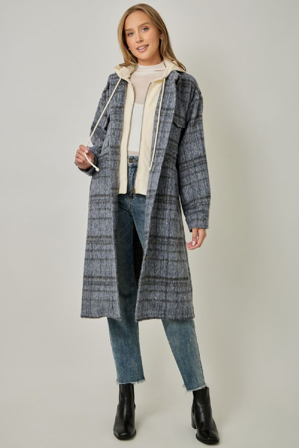 Plaid Hooded Long Jacket