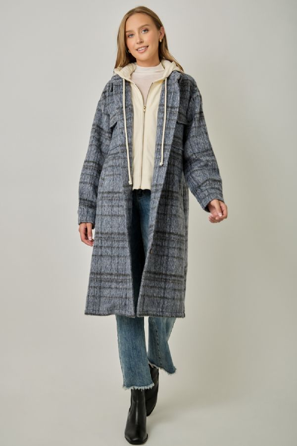 Plaid Hooded Long Jacket