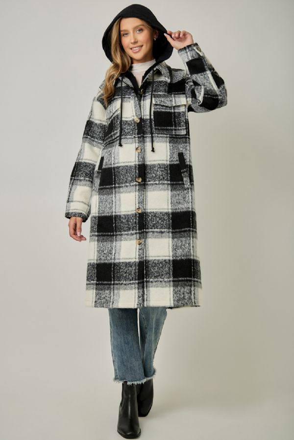 Plaid Hooded Long Jacket