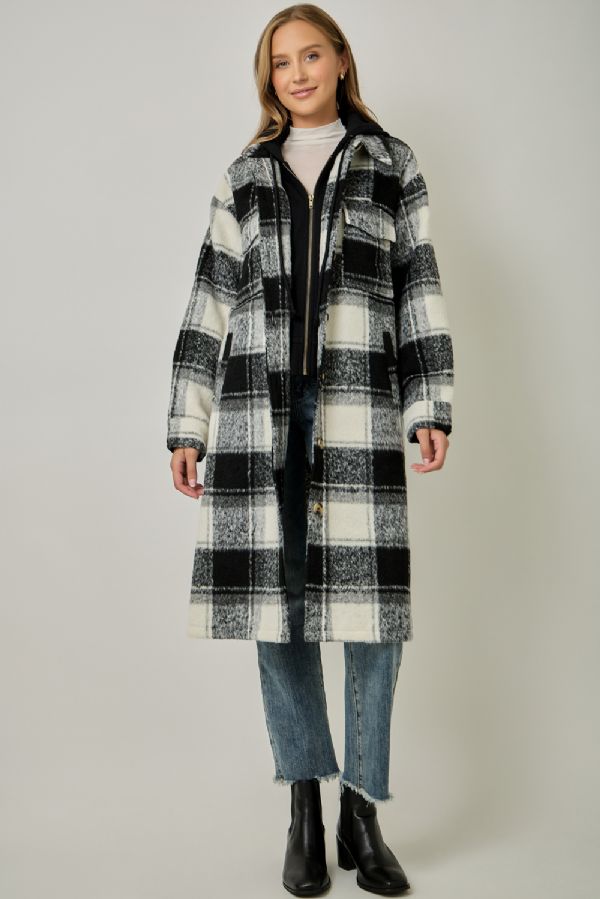 Plaid Hooded Long Jacket