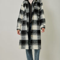 Plaid Hooded Long Jacket