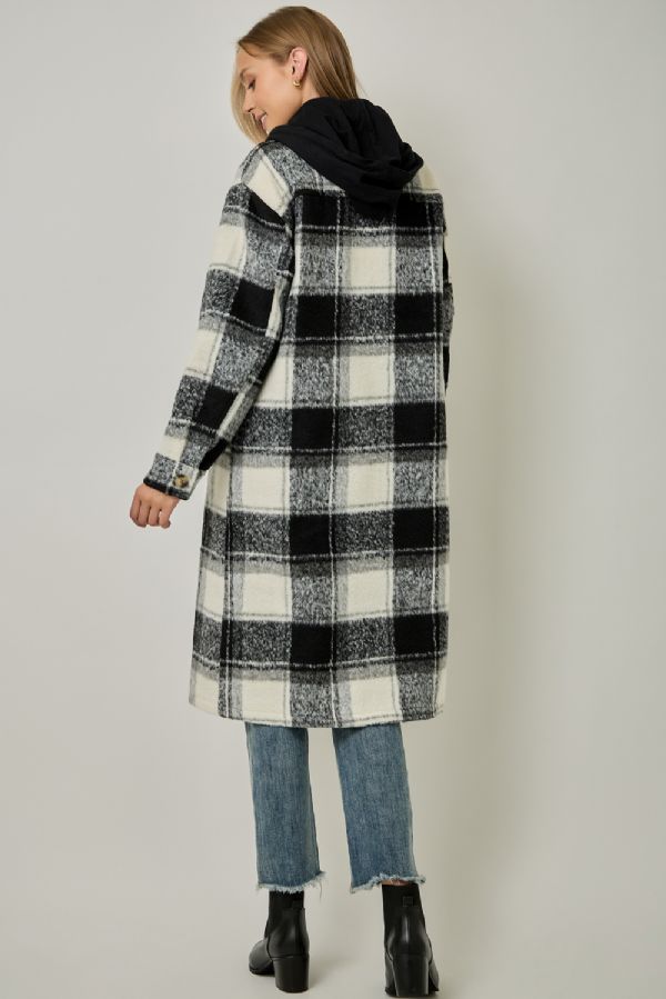 Plaid Hooded Long Jacket
