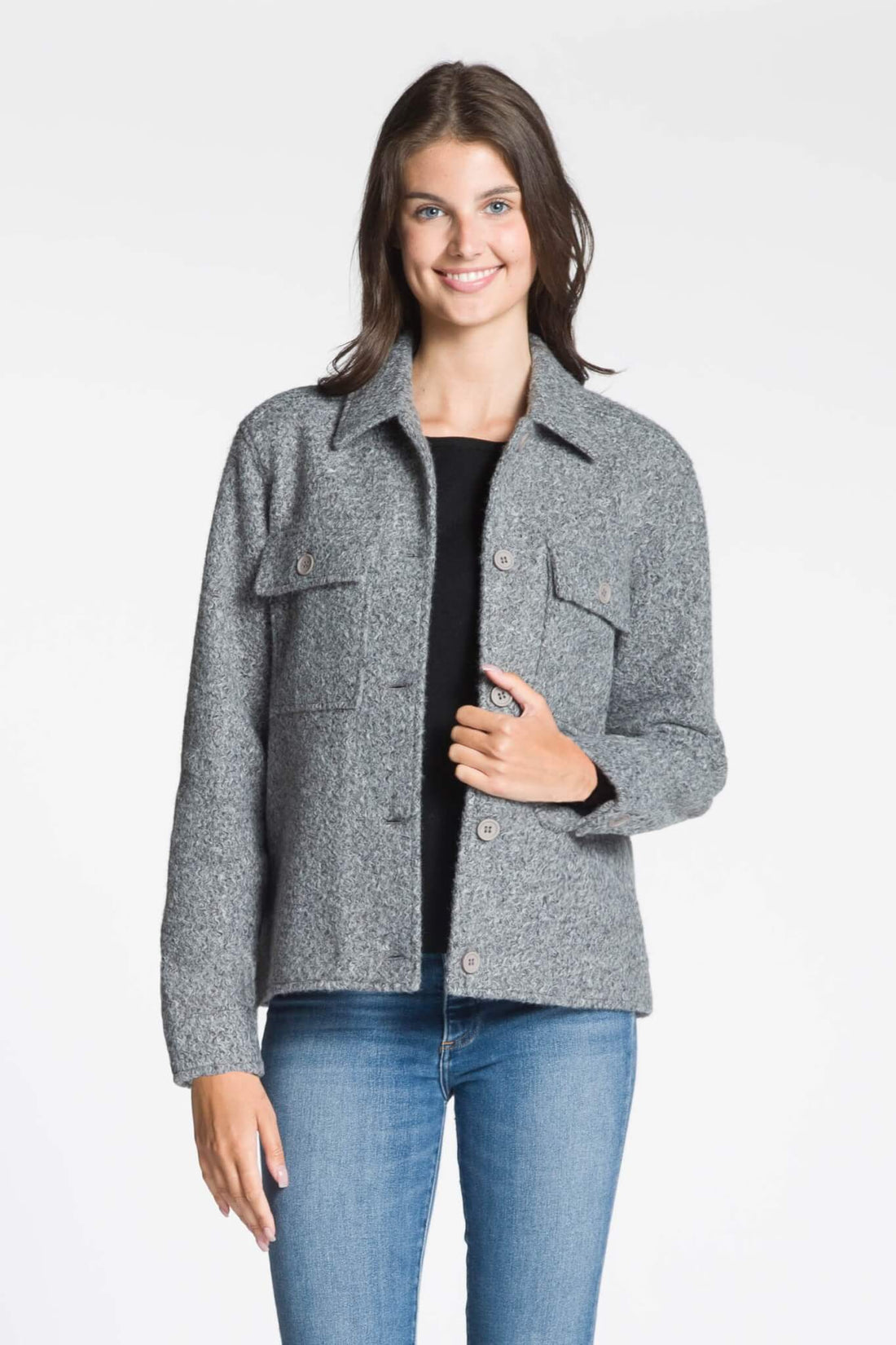 Long Sleeve Button-Front Short Jacket