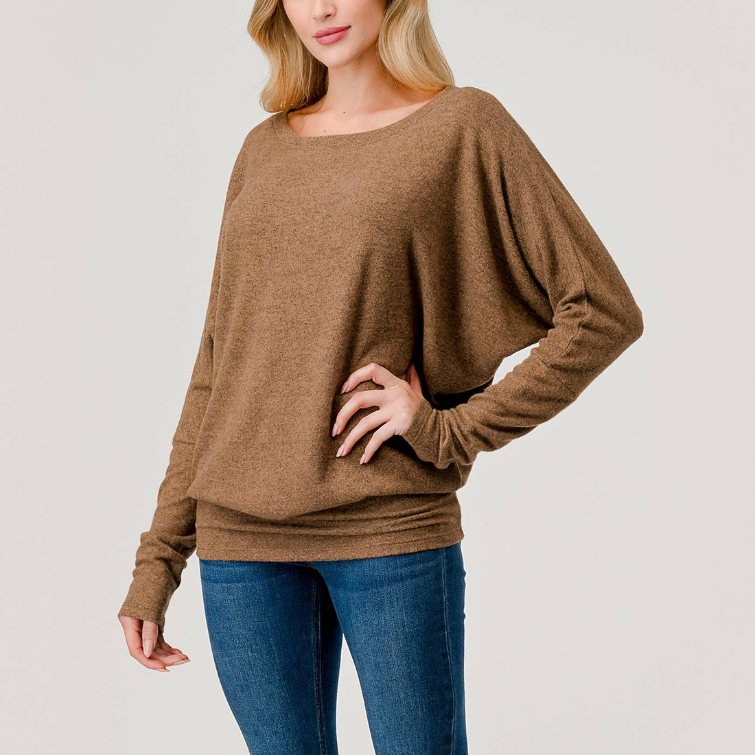 Round Neck Brushed Knit Longsleeve Dolman