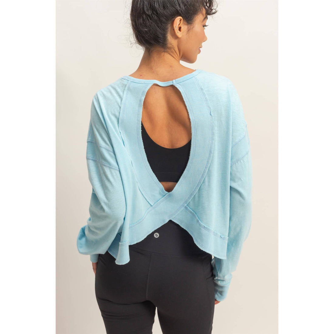 Cross Detail Open Back Long-Sleeve Top