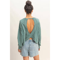 Cross Detail Open Back Long-Sleeve Top