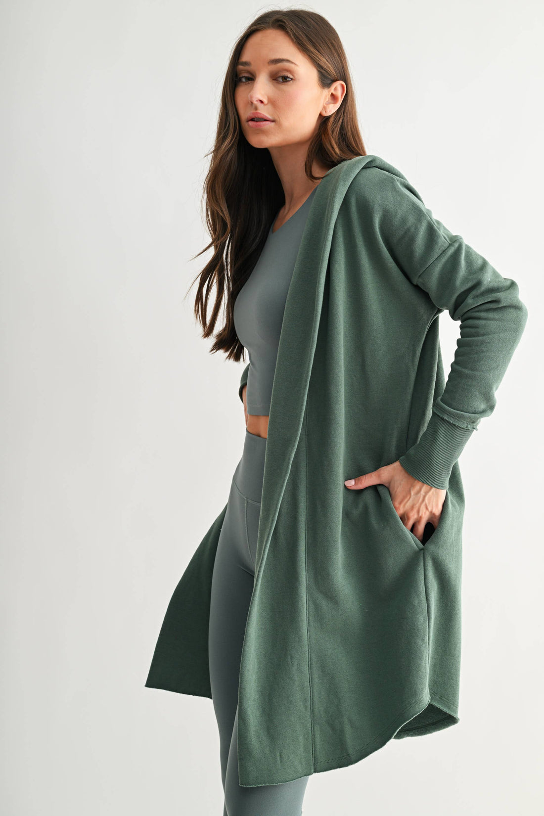 Open Front Longline Hoodie Cardigan