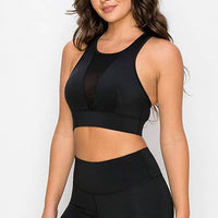 Deep V-Neck Mesh Activewear Sports Bra