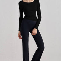 Julia Side Ruched Ribbed Long Sleeve Top