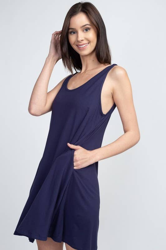 Twist Strap Low Back Dress with Pockets