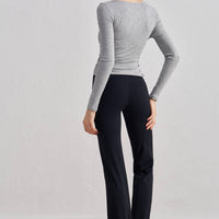 Julia Side Ruched Ribbed Long Sleeve Top