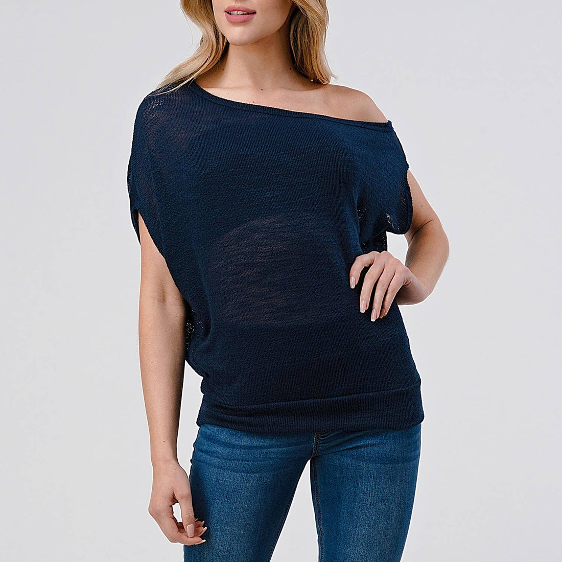 Off-Shoulder Knitted Short Sleeve Dolman