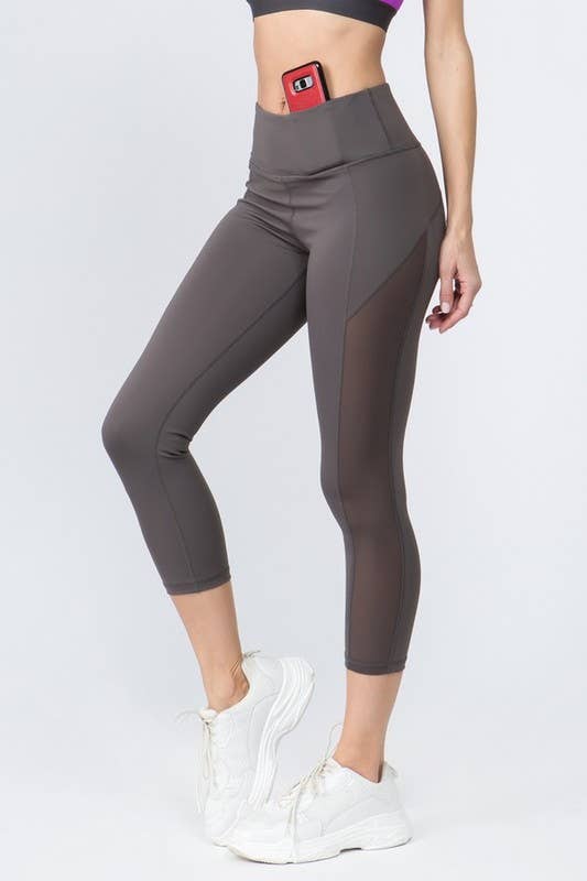 Mesh Side Workout Capri Wt/Pocket