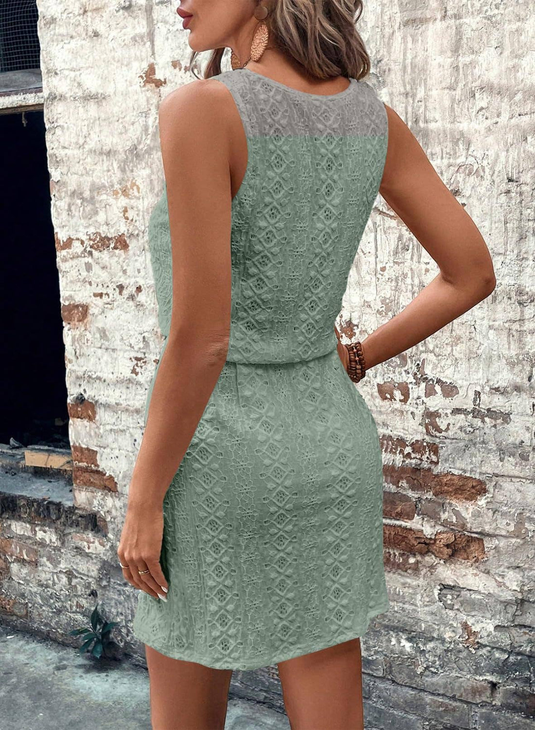 Sleeveless Lace Drawstring Dress