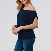 Off-Shoulder Knitted Short Sleeve Dolman