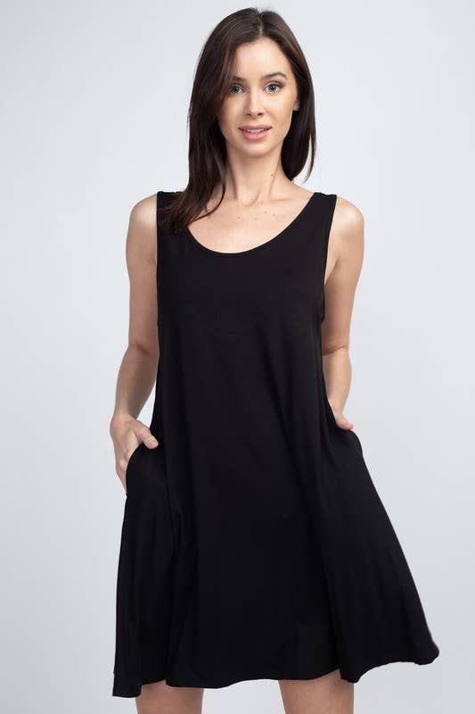 Twist Strap Low Back Dress with Pockets