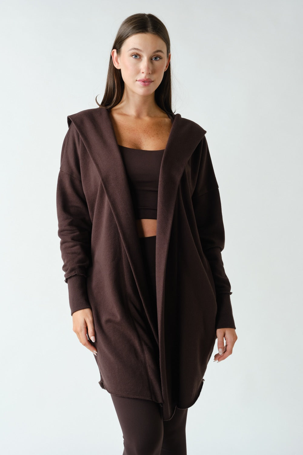 Open Front Longline Hooded Cardigan