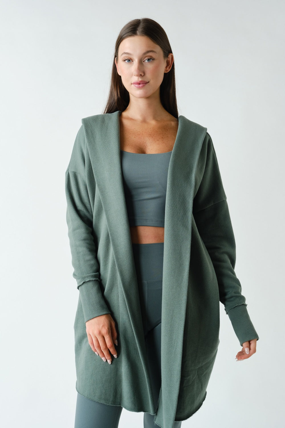 Open Front Longline Hooded Cardigan
