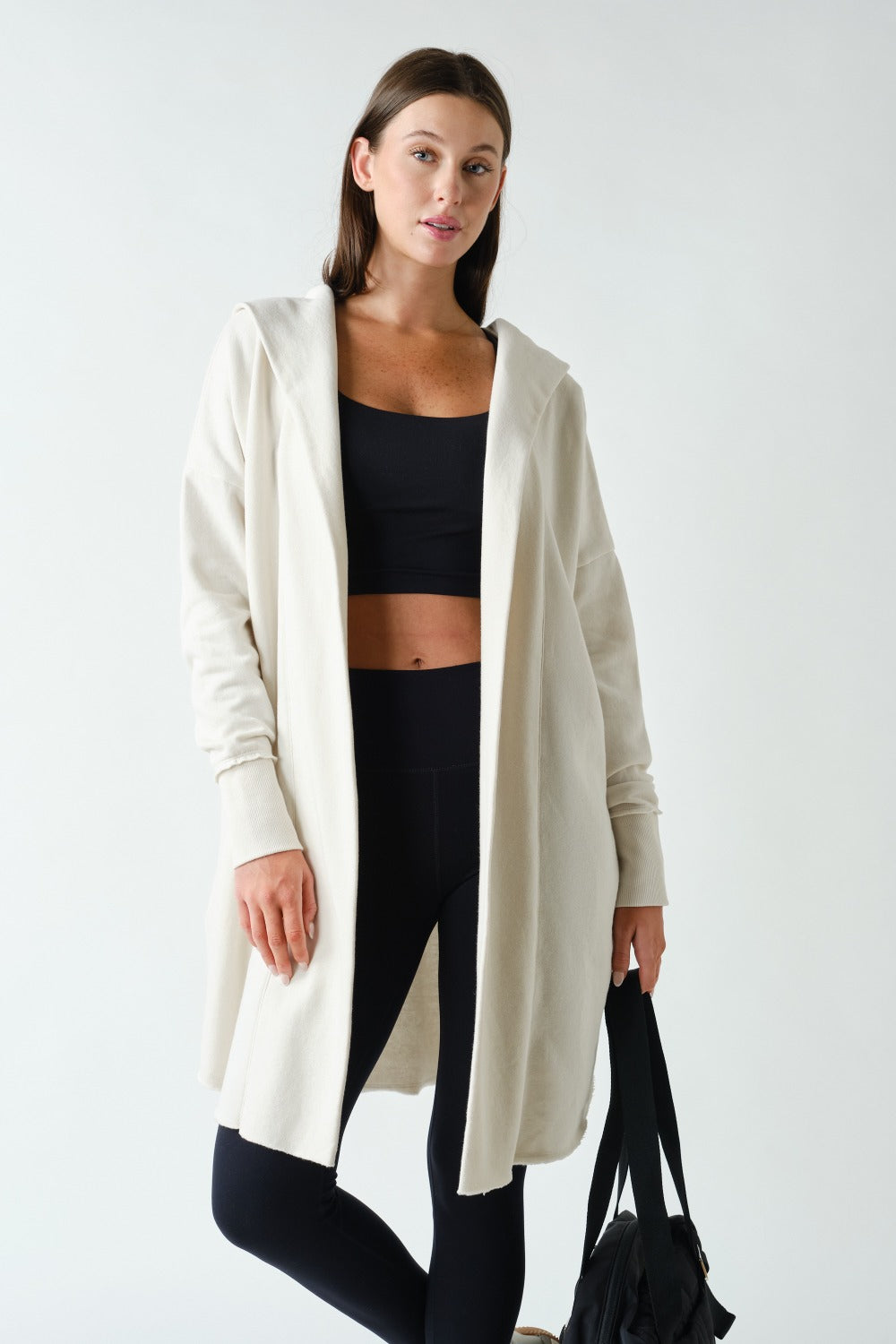Open Front Longline Hooded Cardigan