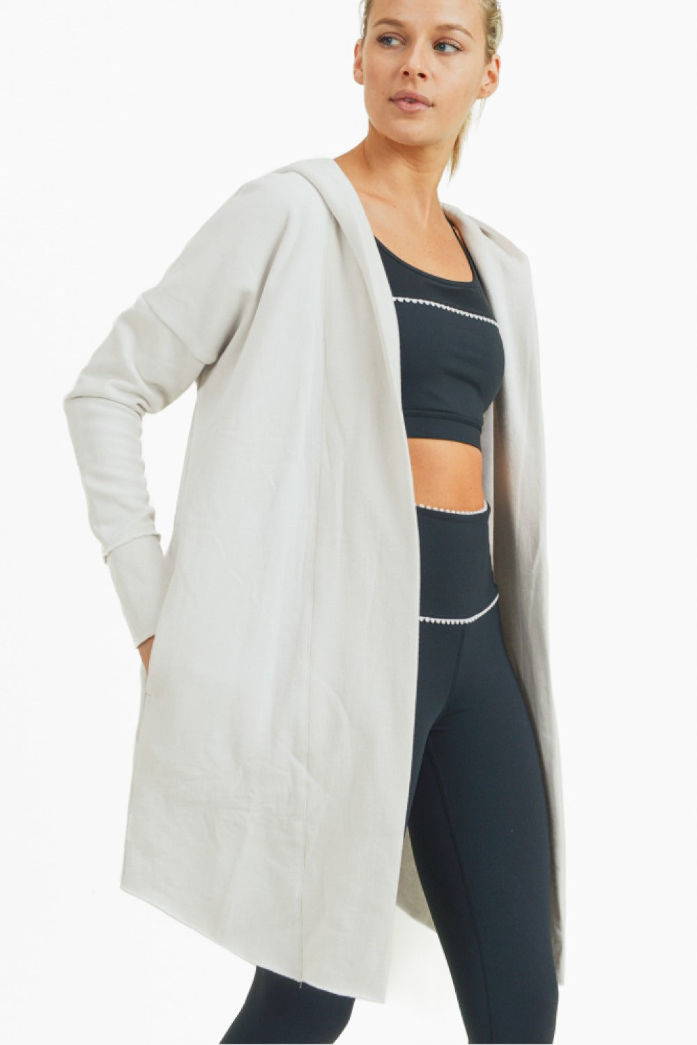 Open Front Longline Hooded Cardigan