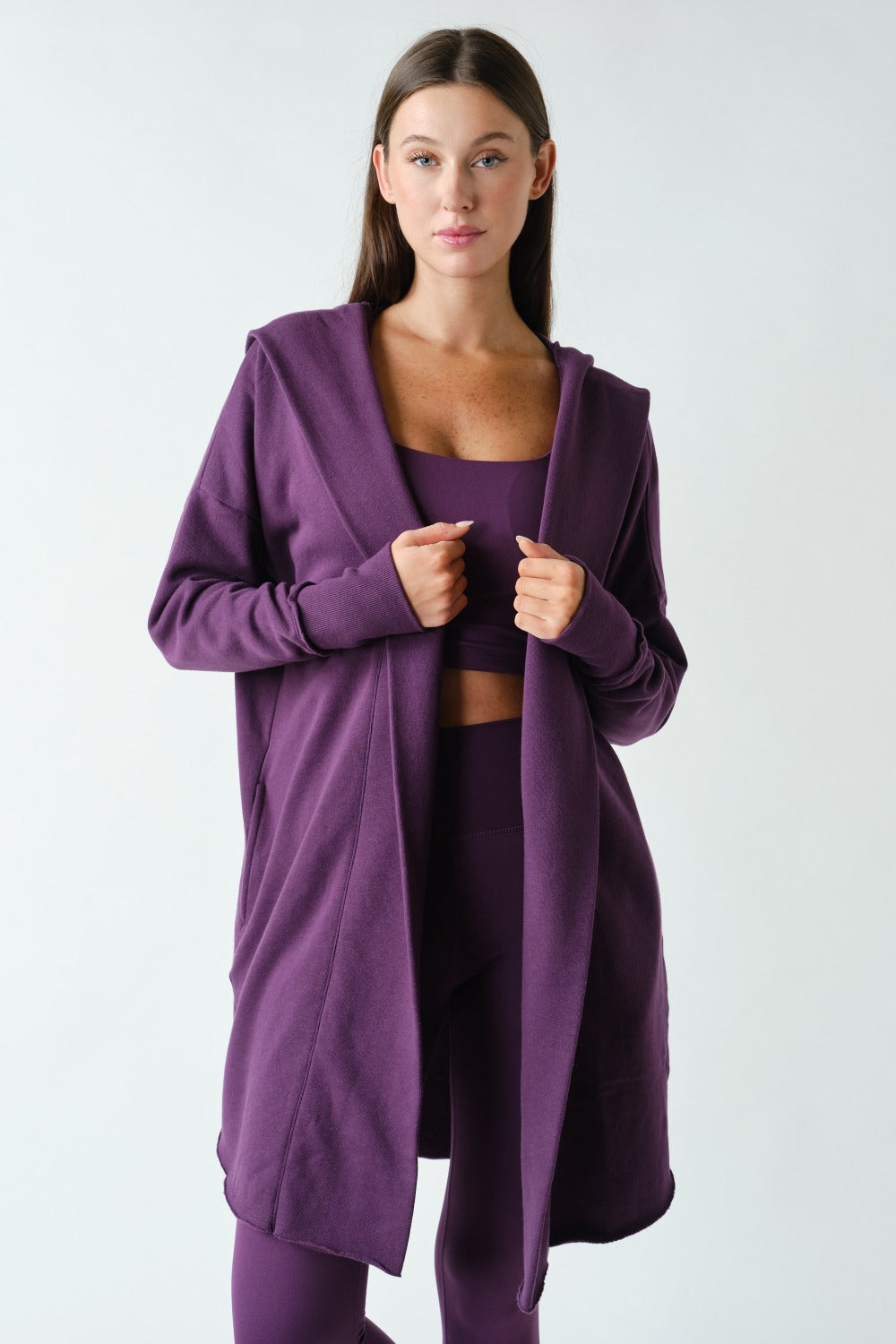 Open Front Longline Hooded Cardigan