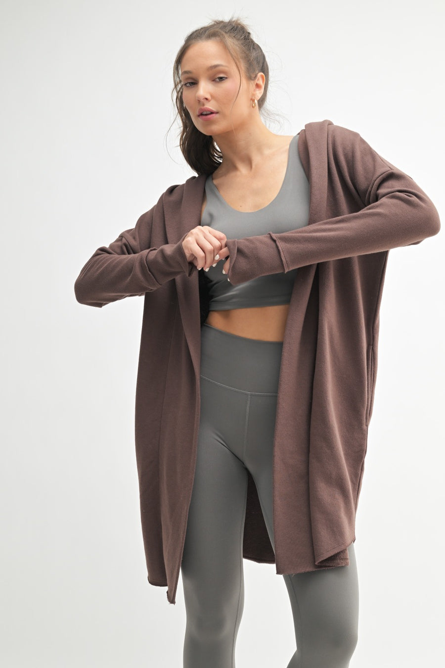 Open Front Longline Hooded Cardigan