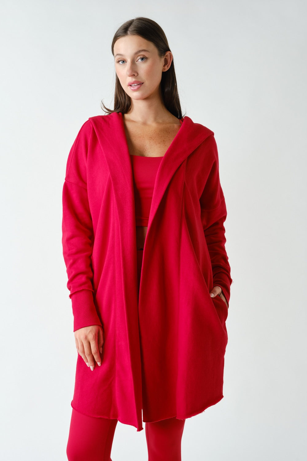 Open Front Longline Hooded Cardigan