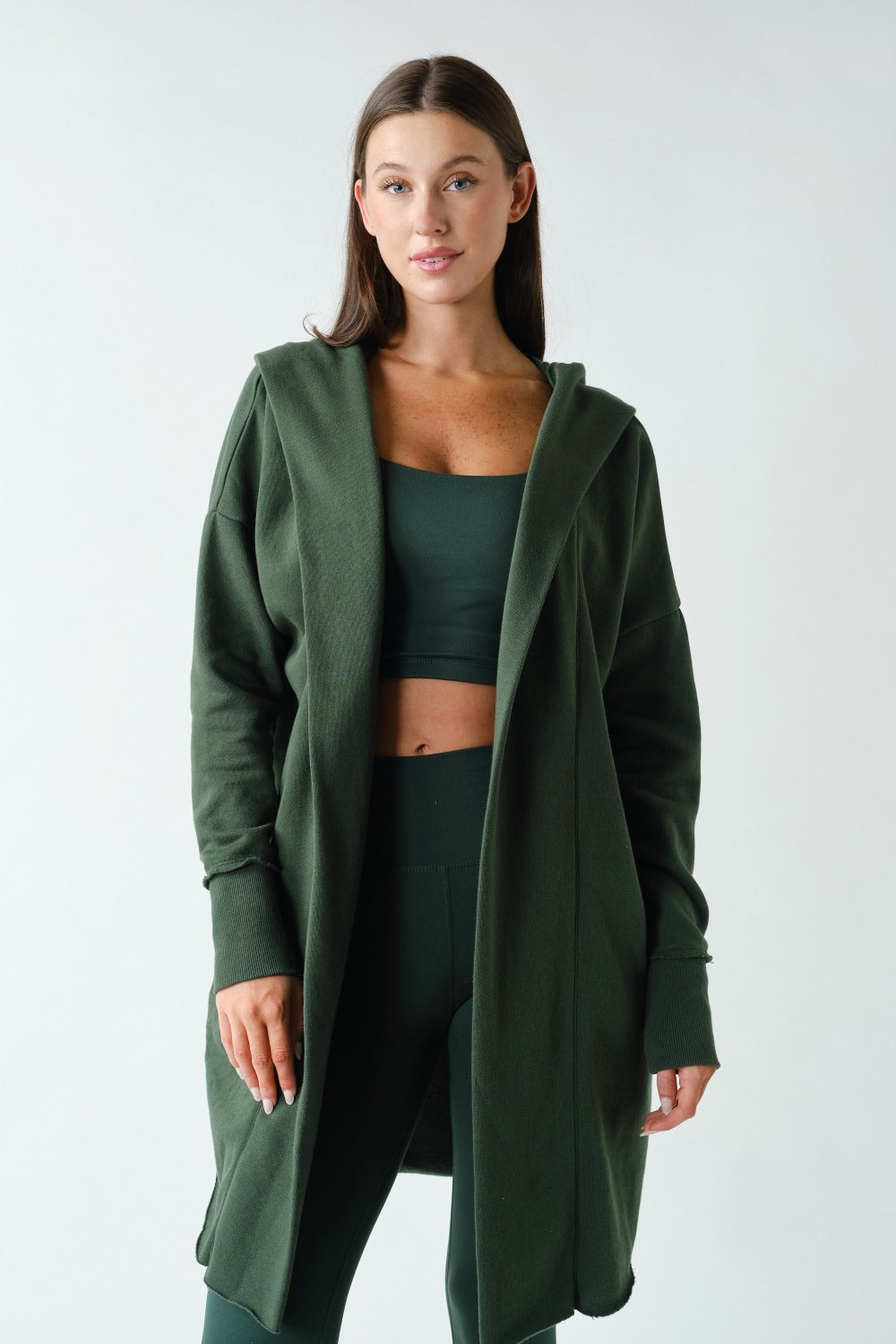 Open Front Longline Hooded Cardigan