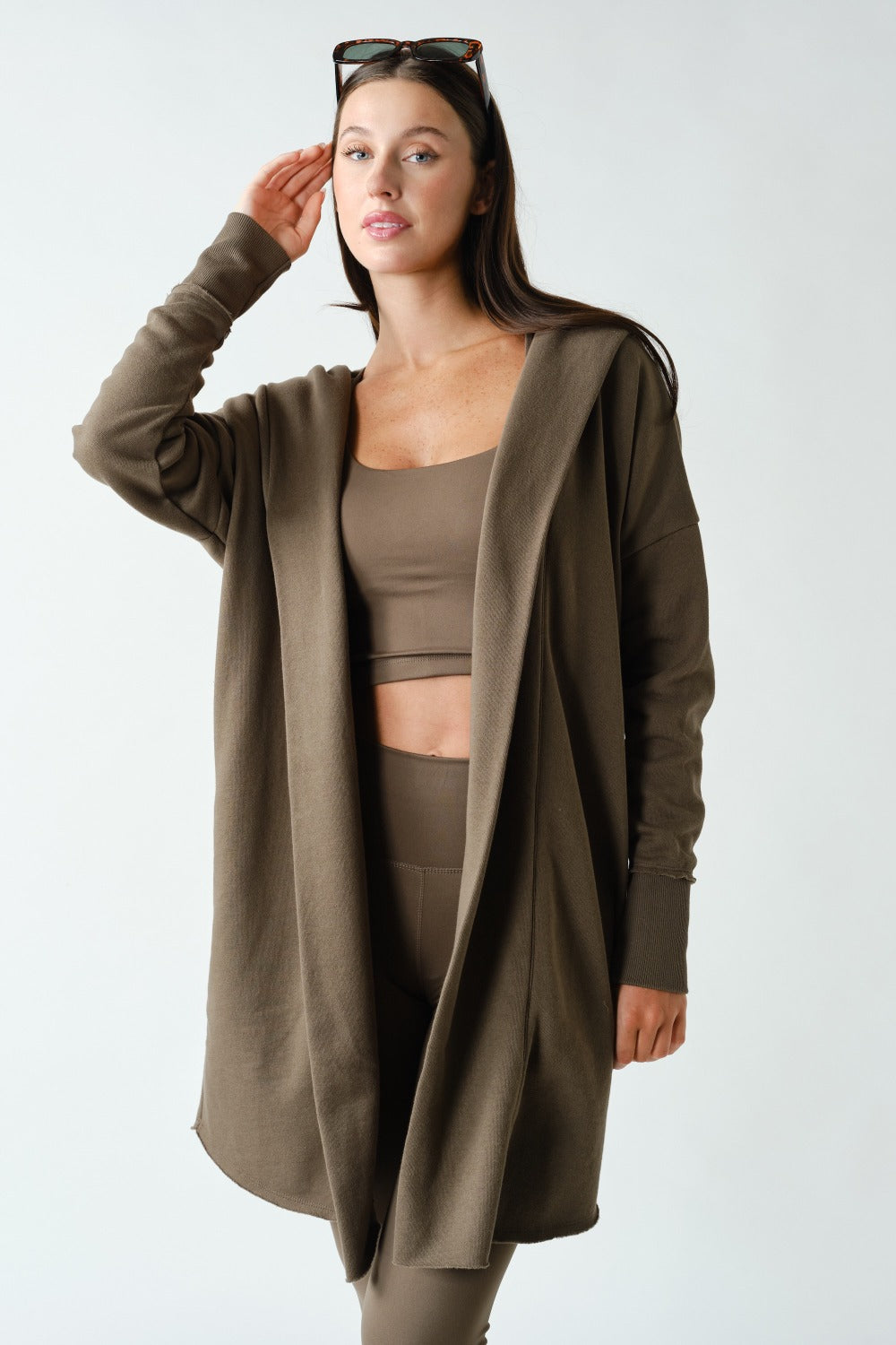 Open Front Longline Hooded Cardigan